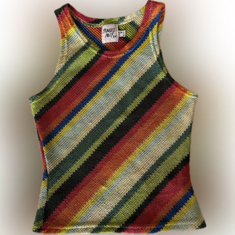 Princess Polly multi colored Rainbow Tank Top, Knit High Neck